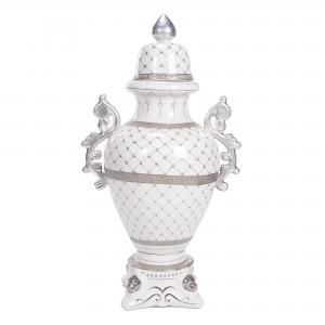 PAR DE URNAS CERAMICA BRANCA E PRATA